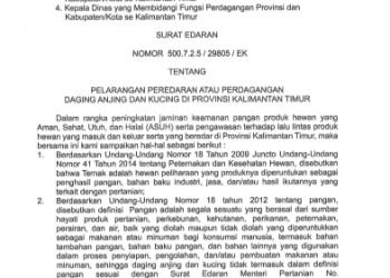 Larangan Perdagangan Daging Anjing dan Kucing oleh Pemprov Kaltim dan Alasannya